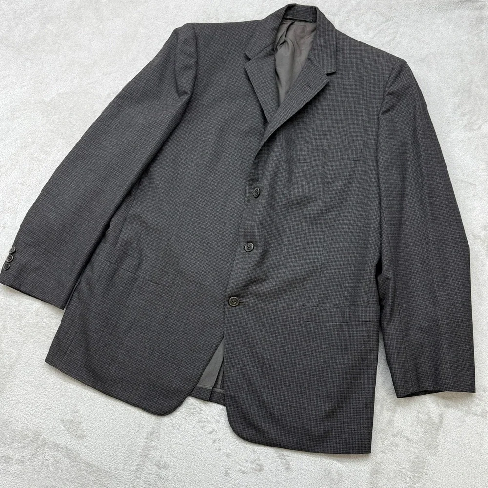 Hickey Freeman Blazer Mens 42R Grey Check 3-Button Sport Coat Wool Jacket